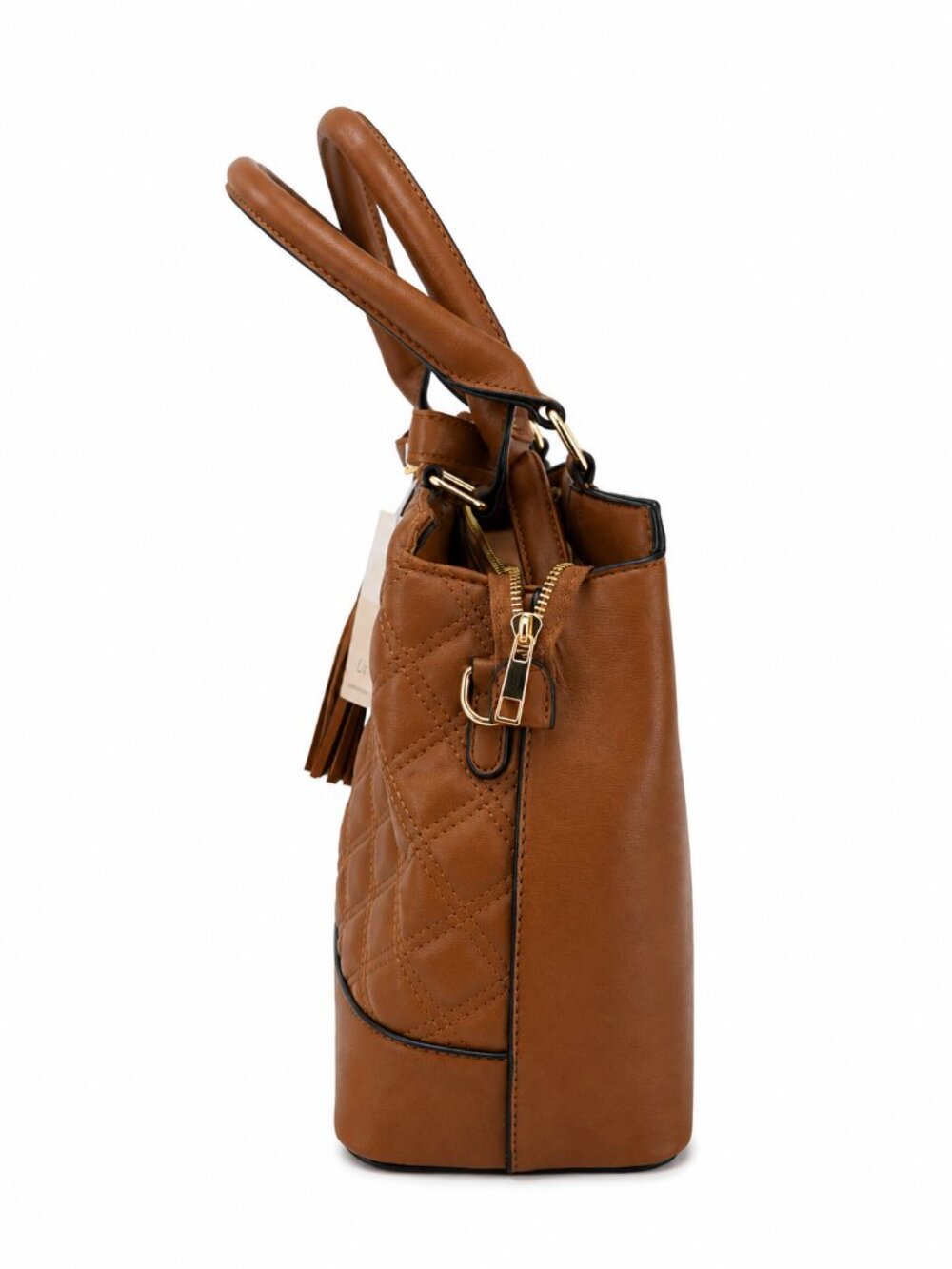 Le Bag Los Angeles Quilted Satchel Cognac Brown Tassel Crossbody Handbag NEW - Picture 3 of 6